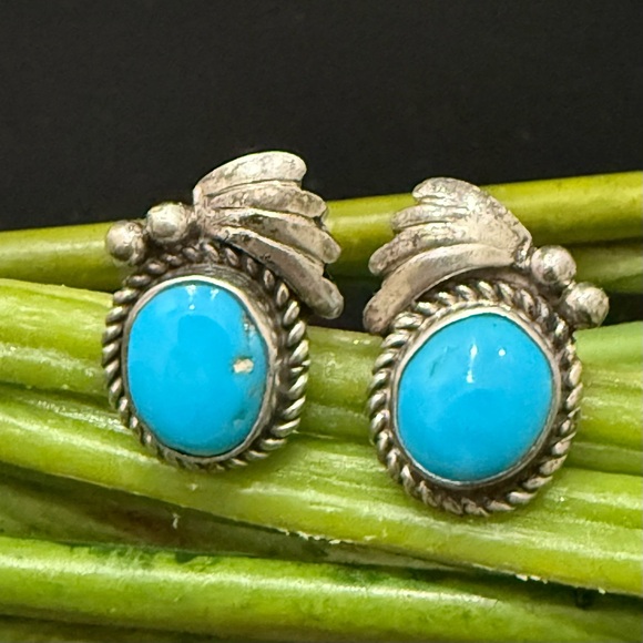 Jewelry - Vintage Signed D Native American Navajo Sterling Silver Turquoise Stud Earrings
